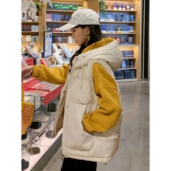 羽絨棉衣馬甲外穿女款2025年秋冬季新款短款連帽背心馬夾棉服外套