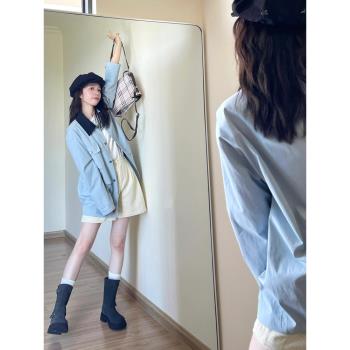 復古英倫風撞色翻領中長款風衣女2025春季新款寬松百搭單排扣外套