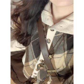 不規則假兩件菱格針織開衫女秋冬季外搭法式復古寬松斗篷披肩外套