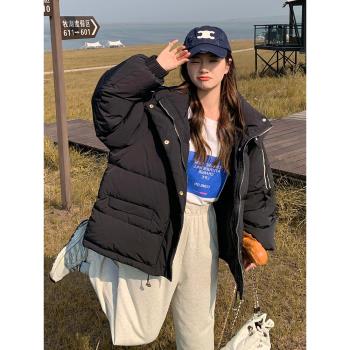 黑色短款羽絨棉服女冬季2024新款韓版寬松學院風小個子加厚麵包服