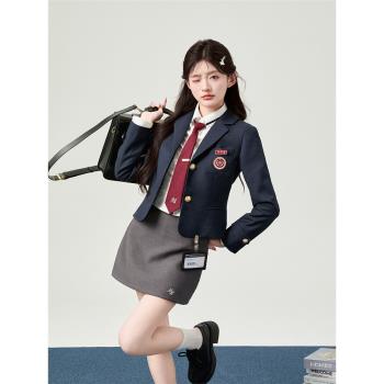 花鈴太太新款jk制服西裝外套2025女學院風西服套裝徽章刺繡外套