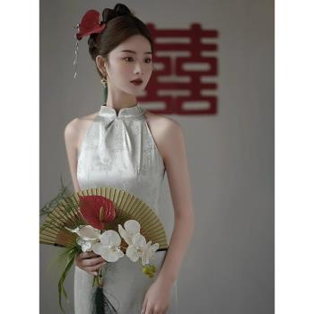 訂婚新娘禮服裙小眾宴會掛脖旗袍