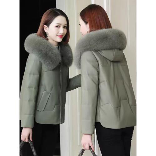 海寧皮衣皮草外套女2024冬季新款真狐貍毛綿羊皮襖子羽絨棉服加厚