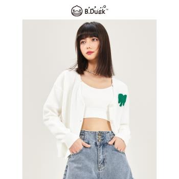 B.Duck小黃鴨女裝提花毛衣開衫2023年春季新款寬松休閑V領個性潮