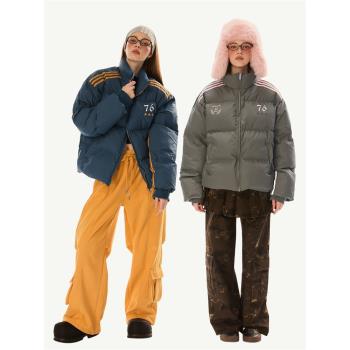 EZEK美式復古三條槓棉服女冬季加厚保暖立領寬松棉衣麵包服外套潮