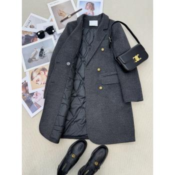 2024冬季設計感小西裝外套女設計感風衣毛呢大衣羽絨服女內膽西服