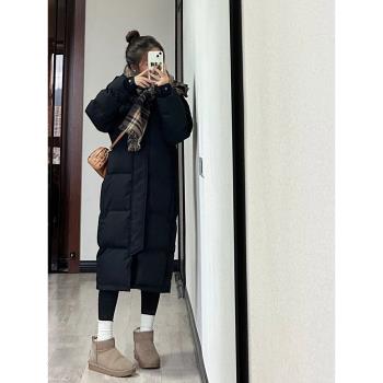 中戲同款黑色羽絨服女中長款2024年冬季新款小個子長款白鴨絨外套