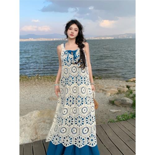 三亞旅游穿搭女裝海邊裙子氛圍感度假風吊帶連衣裙外搭罩衫兩件套