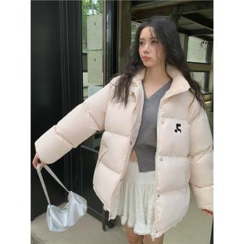 77 space粉色棉衣棉服女秋冬季寬松麵包服加厚保暖立領棉襖外套