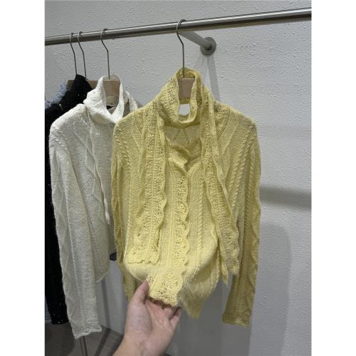 韓系高級感圍脖系帶鏤空針織開衫女2025早春新款薄款毛衣外套上衣