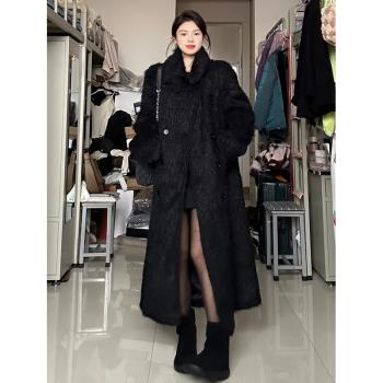 慵懶風黑色仿水貂絨環保皮草大衣女冬季高階感長款寬松保暖外套