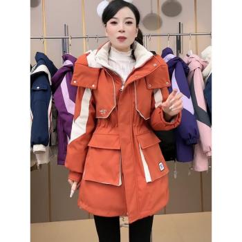 沖鋒衣羽絨服女2025新款冬中長款白鴨絨收腰拼接小個子派克服外套