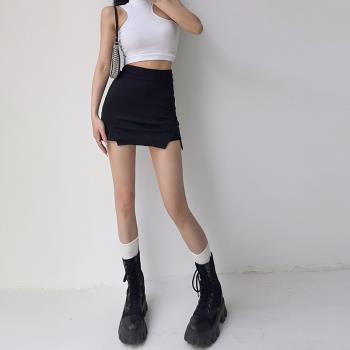 美式辣妹超短修身防走光開叉裙子