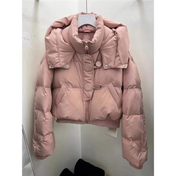 小個子短款羽絨棉服女連帽皮扣上衣2025冬季新款減齡棉衣保暖外套