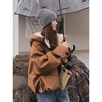 派克服外套女2025冬季新款寬松工裝羽絨棉服小個子夾棉厚棉衣棉襖