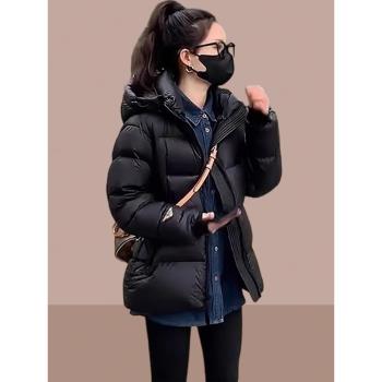 中長款棉服外套女裝2024冬季新款寬松加厚大碼棉衣棉襖黑色麵包服