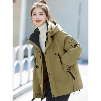 沖鋒衣女款2024秋冬新款美式寬松夾棉加厚派克服工裝羽絨爆款外套