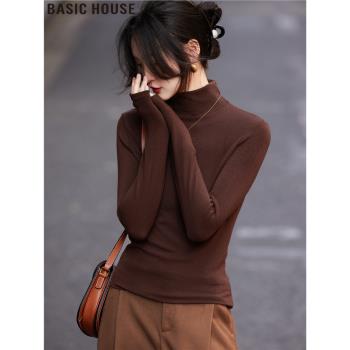 Basic House/百家好硬核單品雅丹風半高領打底衫女士2025春季新款