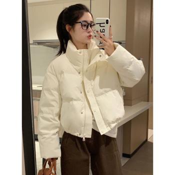羽絨棉服女短款白色冬季2024新款棉衣棉襖加厚保暖立領寬松小個子