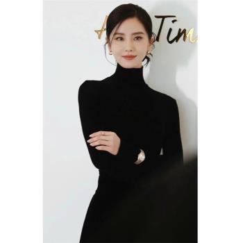 明星同款冬季加厚高領黑色內搭針織打底衫女長袖高階慵懶加絨毛衣
