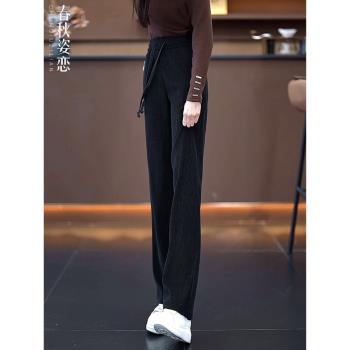 黑色雪尼爾直筒褲女2024秋冬新款高腰軟糯休閑加絨加厚窄版闊腿褲