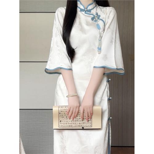 大碼女裝春秋新款胖mm新中式國風年輕款改良旗袍高級感復古連衣裙