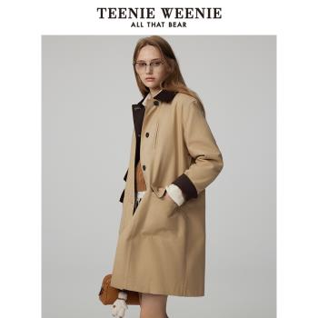 TeenieWeenie小熊冬裝中長款風衣外套休閑設計感時髦寬松女士