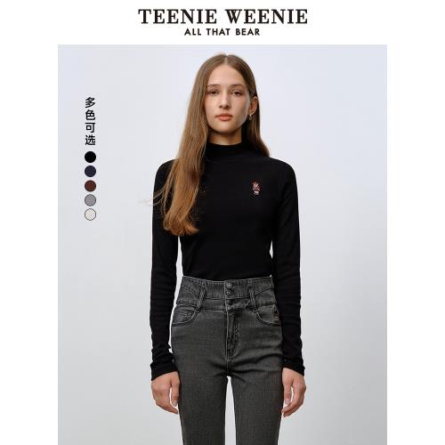 TeenieWeenie小熊秋季長袖T恤黑色修身打底衫白色套頭衫女裝潮