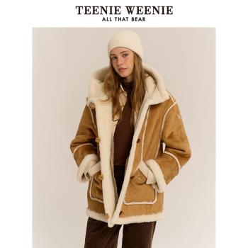 TeenieWeenie小熊女裝冬季復古學院風寬松連帽毛絨外套