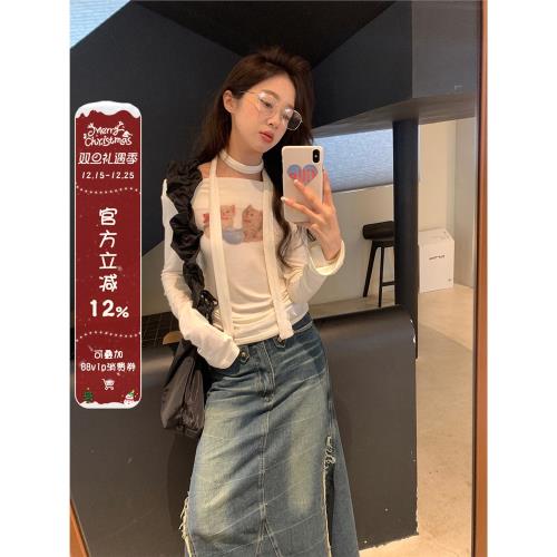 馨幫幫 一字肩上衣純欲露肩甜辣修身內搭早春設計感打底長袖T恤女