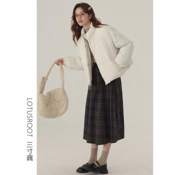 三寸藕【細雨心願】冬季韓系寬松顯瘦保暖棉服短外套白色立領棉服