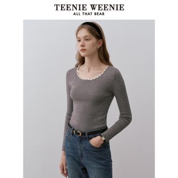 TeenieWeenie小熊女裝時尚毛衣春季簡約休閑風舒適圓領刺繡針織衫