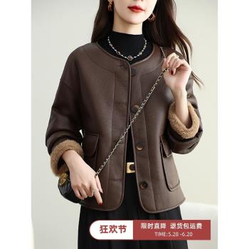 美拉德雙面穿羊剪絨皮草外套女2025年秋冬新款羊羔毛皮毛一體大衣