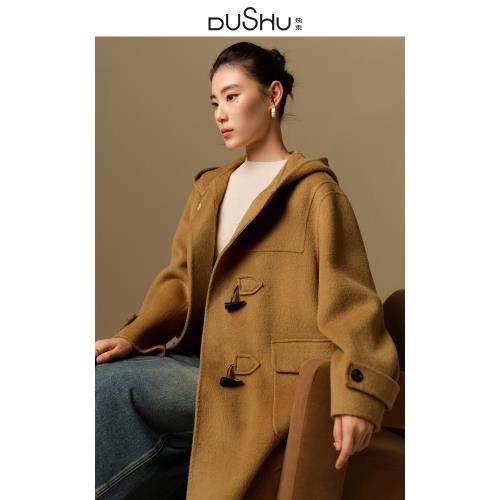 獨束大碼女裝【多色可選】英倫學院派中長款牛角扣雙面毛呢大衣