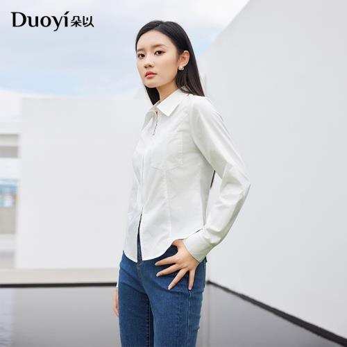 朵以2025春裝新款襯衫女時尚簡約通勤拉鏈開衩顯瘦收腰白色襯衣