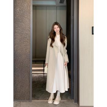 松本喪喪毛呢大衣女冬季新款韓系高階感西裝翻領雙面呢子長款外套