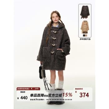 CyNi 學院風牛角扣羊羔絨大衣毛呢冬季2024年外套加厚呢子文藝風o