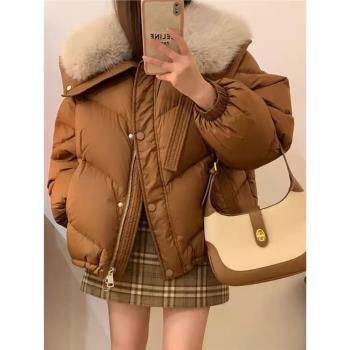 羽絨棉服女冬季2025新款時尚寬松小個子短款大毛領加厚麵包服棉衣