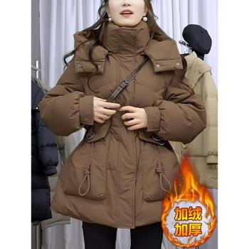 高階感加厚連帽羽絨棉服女中長款2025冬季新款小個子時尚棉衣外套