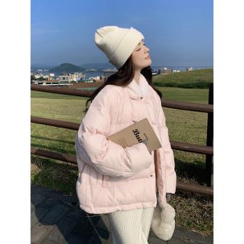 粉色短款新中式羽絨服女2024冬季新款甜美超好看90白鴨絨加厚外套