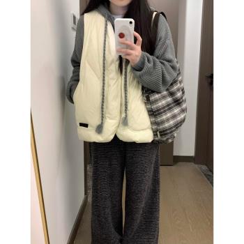 日系復古無袖坎肩馬甲女2025冬季新款加厚保暖外搭馬夾背心外套潮