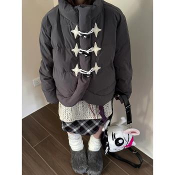日系短款棉服女冬季新款小眾設計感星星牛角扣加厚保暖棉衣外套潮