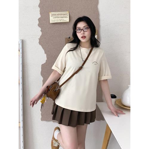 CV大碼女裝 簡約高級感寬松撞色字母印花圓領正肩T恤女上衣夏新款