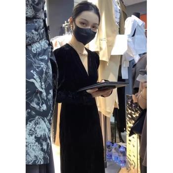 法式高階感輕奢小眾生日年會晚禮服赫本風平時可穿黑色絲絨連衣裙
