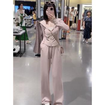 2025秋季新款女高級感長袖連帽衛衣外套高腰闊腿褲休閑運動兩件套