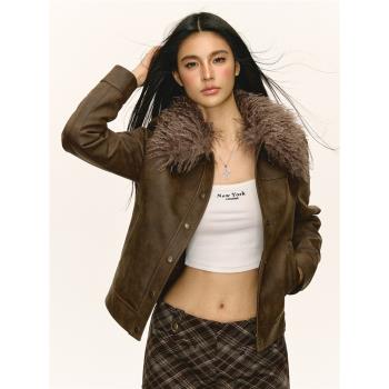 Ariseism 美式復古高級感夾棉皮衣外套女2025春秋新款美拉德上衣