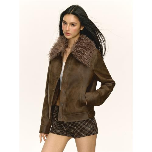 Ariseism  美式復古高級感夾棉皮衣外套女2025秋季新款美拉德上衣