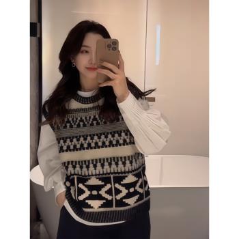 復古提花針織馬甲女2025春秋新款高階感疊穿無袖背心馬夾坎肩上衣