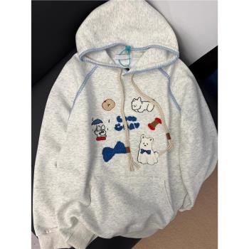 愛慘了！刺繡可愛小狗連帽衛衣女秋季日系復古小眾設計感甜美上衣