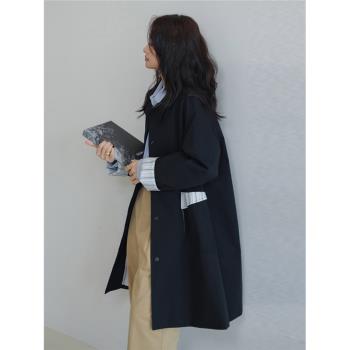外套女撞色寬松中長款風衣外套